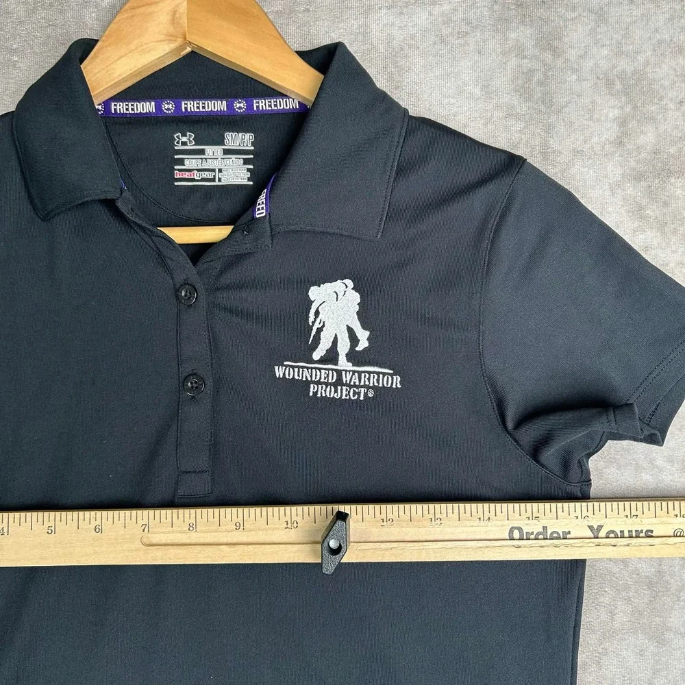 Under Armour Wounded Warrior Project Freedom Polo Shirt Black Womens Small SM